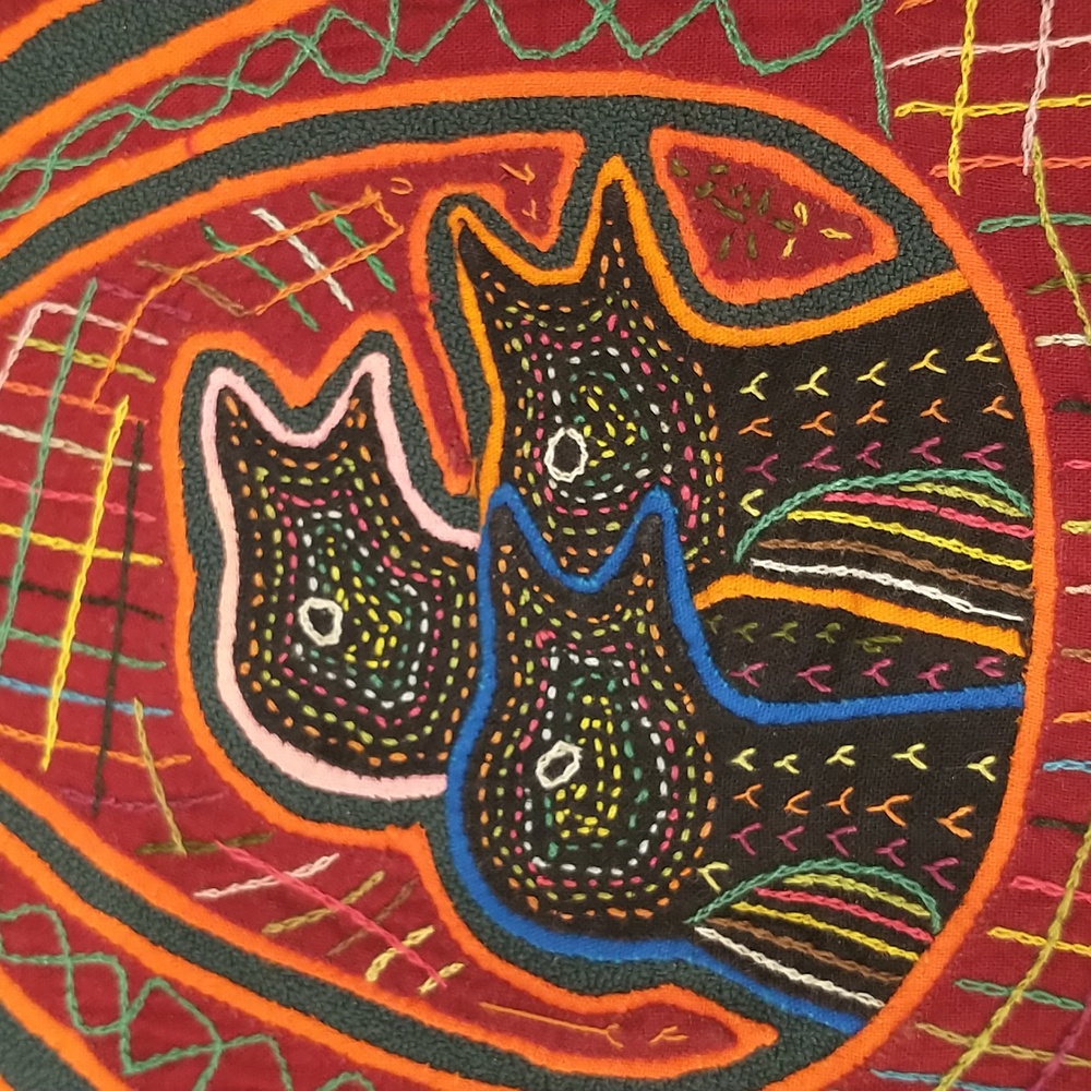 Hand Stitched Mola Stork & Baby Birds Handcrafted Folk Art Panel Panama Textile - Picture 5 of 9
